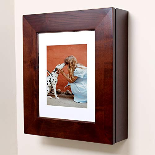 Fox Hollow Furnishings 20x17 Picture Perfect Wall Mount Medicine Cabinet, Surface Mounted Storage, Over the Toilet Storage Wall Cabinet, Home Decor w/Picture Frame Door, 3 Adjustable Shelves, Espresso