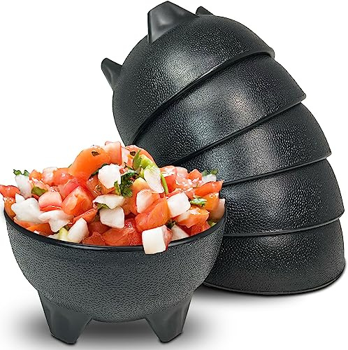 KSEV Salsa Bowls – 6 Pack (Black), 13oz BPA FREE Small Bowl Unbreakable Mexican Molcajete Chips Guacamole, Serving Dish, Sauce Cup, Side bowl, Snack, Chips, Dip, Nuts, Candy, Ice Cream, Party Use