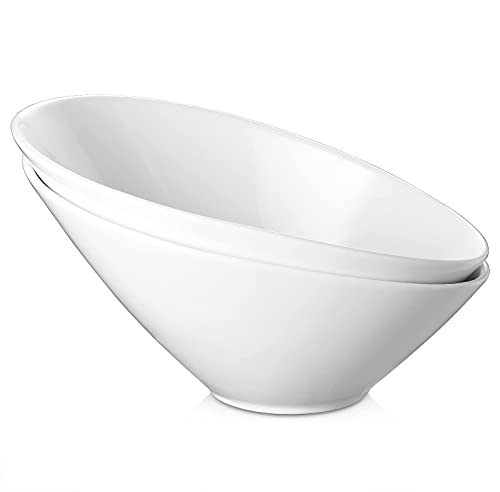 Dowan Ensaladera, 770 ml Cuencos Juego de 2 de Cerámica, Cuencos Inclinados de Porcelana Blanca, Cuencos para Ensalada, Pasta, Sopa, Preparación - Apto para Microondas y Lavavajillas