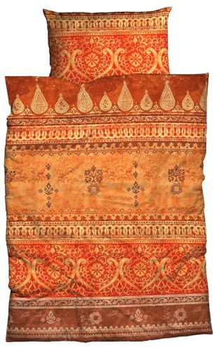 Traumschlaf Mako-Satin Bettwäsche Indi Orange – 100 % Baumwolle, glänzend & atmungsaktiv, orientalisches Design mit Ornamenten 1 Bettbezug – 200 x 220 cm + 2 Kissenbezüge 80 x 80 cm