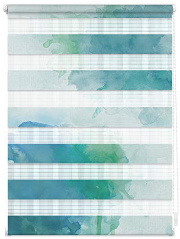 Lichtblick Doppelrollo Klemmfix ohne Bohren mit Motiv, Aquarell - Blau Grün, Blickdicht, Made in Germany, Klemmträger 60 cm x 150 cm (B x L)