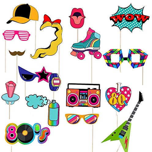 Trimming Shop 80s Theme Retro Birthday Party Photo Booth Props Assorted Design for Funny Selfie Photography, Wedding, Prom Party, Event Decoration, 18pcs