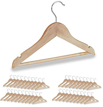 Relaxdays 40 x Kinder Kleiderbügel im Set, Hosenstange, Hemd, 360 Grad drehbar, Mädchen, Jungen, Baby Bügel, Holz, Natur