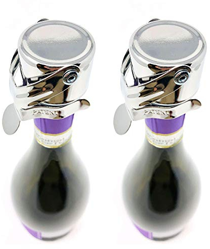 Champagne Stoppers by Kloveo - Patented Seal - Made in Italy - Professional Grade WAF Champagne Bottle Stopper - Prosecco, Cava, and Sparkling Wine Stopper - Chrome, 2-Pack