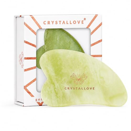 Crystallove Gua Sha Stein mit Rosenquarz - Jade Massageroller - Herzform - Guasha Board - Gesichtsmassage für Gesicht, Augen, Augenschwellungen Hautstraffung von Gesicht - Face Massager