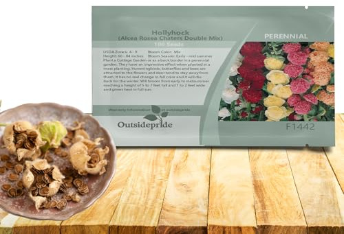 Outsidepride Double Hollyhock Seeds - 100 Pcs Perennnial Mix Heirloom, Long-Blooming Drought Tolerant Flower Seeds with Semi-Double Blooms for Cottage Gardens & Cut Flowers