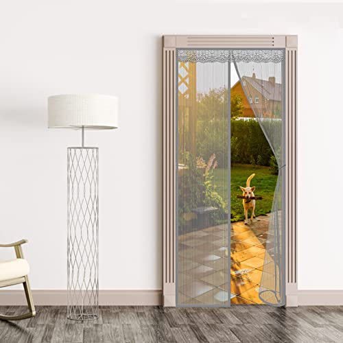 Fly Insect Screen Door Magnetic, 220x250cm Mesh Retractable Door Curtain - Keeps Mosquitoes Anti, Fits, Gray