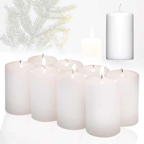 Candelo 8er Set Premium Stumpenkerzen Weihnachten Ambiente Kerzen - Weiß – 4,8cm x 8cm - Advent Kerze Weihnachtsdekoration - Weihnachtskerzen
