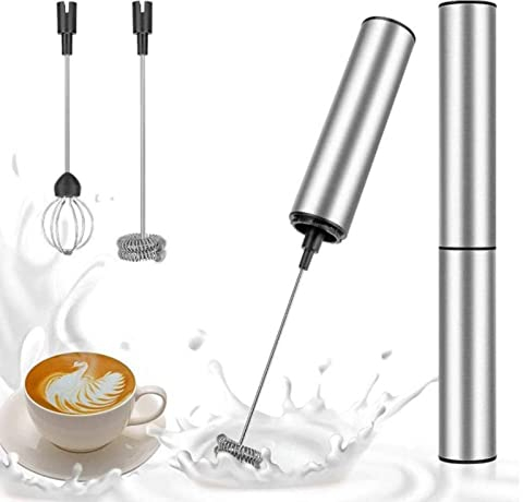 Mumusuki Espumador de Leche Eléctrico, Mini Batidora de Pie de Cocina de Acero Inoxidable para Automóvil Espumador de Leche Desmontable para Cócteles de Batidos de Cocina en el Hogar