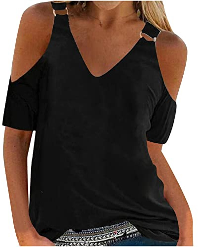 2023 Camiseta de Manga Corta Mujer, Moda Verano Impresión Blusa Camisa Cuello en V Camiseta un Hombro Suelto Tumblr Sexy Sudadera Tops Fiesta Casual T-Shirt Original tee Jersey Playa Vacaciones