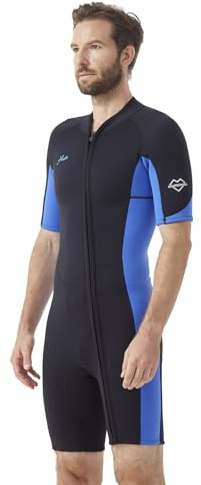 Hevto Shorty Wetsuits Men 2mm Neoprene Short Wet Suit Front Zip for Surfing Diving Kayaking Swimming Paddleboard (M1S-Blue, M)
