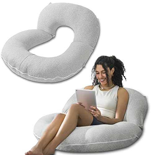 INSEN Reading Pillow, Back Pillow for Sitting in Bed and Couch, Gaming Pillow for Adults, Sit Up Support for Bed, Grey Jersey