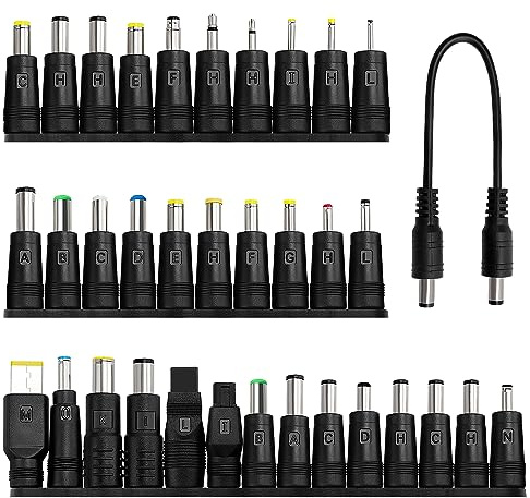 KUOQIY 34 Stücke Universal DC Netzteil Adapter, 5.5x2.1mm DC Hohlstecker Adapter mit 1 Stücke Kabel, für Ventilatoren, Router, Schreibtischlampen, Computer