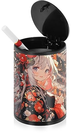 Anime Game Red Aschenbecher für Zigaretten Im Freien mit Deckel Geruchssicher Edelstahl Tragbare Rauchfreie Zigarette Butt Container Smoke Less