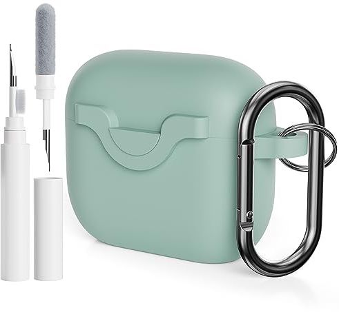 AOTUAO Compatibile con AirPods 3 2021 Custodia Cover e Kit di Pulizia, Case Protettiva Antiurto e Antiscivolo in Silicone per AirPods Terza Generazione con Moschettone, Cloud Grey