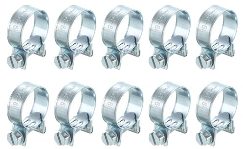 sourcing map 10Pcs Mini Fuel Line Pipe Hose Clamp Clip, Adjustable 19-21mm(0.75-0.83) Fuel Injection Line Style Hose Clamp, Zinc Plated Pipe Hose Clip Tube Clamps