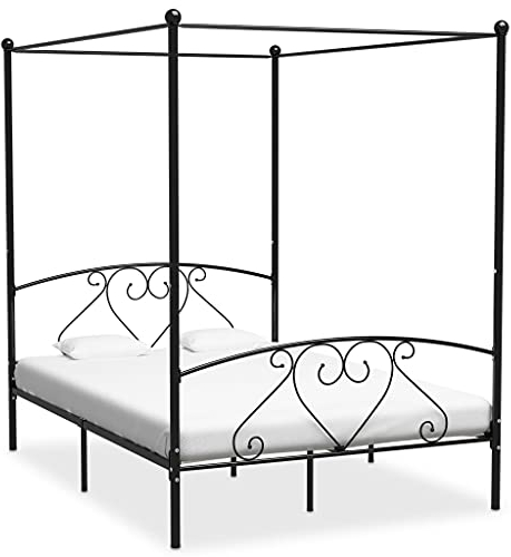 heybb Himmelbett-Gestell Schwarz Metall 160 x 200 cm Himmelstange Klemmen Betthimmel Stange Himmelbett Gestell Moskitonetz Halterung Bett 284437