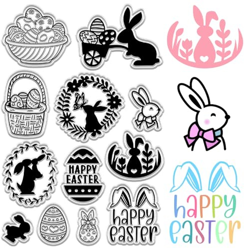 CRASPIRE Kaninchen Stempel Durchsichtig Frohe Ostern Worte Eier Schmetterling Wiederverwendbarer Poststempel Transparente Silikon Stempelsiegel Für Journaling Kartenherstellung Dekor DIY