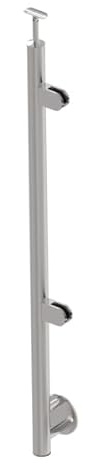 Sellon24® Edelstahl Geländerpfosten rechts Ø42,4 Bauhöhe 1000mm mit 2X Glasklemmen 63x45mm vorgesetzt Geländer V2A (A-BR100-2GR) (Glasstärke: 10,0mm)