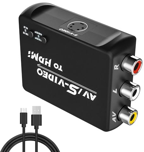 FeiEVER RCA AV to HDMI Converter | S Video to HDMI Converter | Composite CVBS Audio Video Adapter | Supports PAL/NTSC | for VCR/VHS/Xbox/PS1/PS2/STB/N64/SS/TV/PC/Blue-Ray DVD Players (Black)