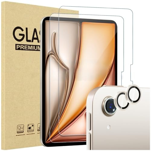 ProCase 2 Stück Schutzfolie für iPad Air 11 Zoll M4 2026/M3 2025/M2 2024 + 2 Pack Kamera-Objektivschutz passend zu iPad Farben, 9H gehärtetes Schutzglas für iPad Air 11 -Sternenlicht