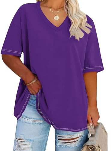 Camiseta Mujer Tallas Grandes,Camisetas Manga Corta Mujer Cuello en Pico Corte Suelto Color Solido Camisetas Mujer Verano en Distintos Colores Informal Blusas Mujer Verano Top Deportivo Mujer