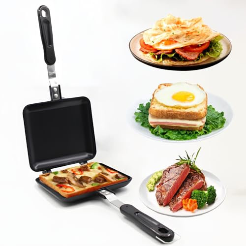 Tostadora de Sándwiches - Sartén para Hacer Sándwiches de Aluminio Doble Cara,Sartén Multifunción Cuadrada de Cocina,con Mango Resistente al Calor,para Snacks,Fridera para Tostadas,Gofres, Desayunos