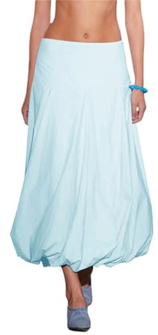 Achlibe Langer Ballon-Rock für Damen, elegant, niedrige Taille, einfarbig, A-Linie, lässig, fließend, Y2K, Maxirock, blau, S