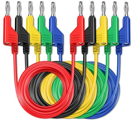 Cleqee Lot de 5 câbles de test empilables banane vers fiche banane 3 m | Câble de test électrique souple, pour multimètre, 1000 V, 15 A
