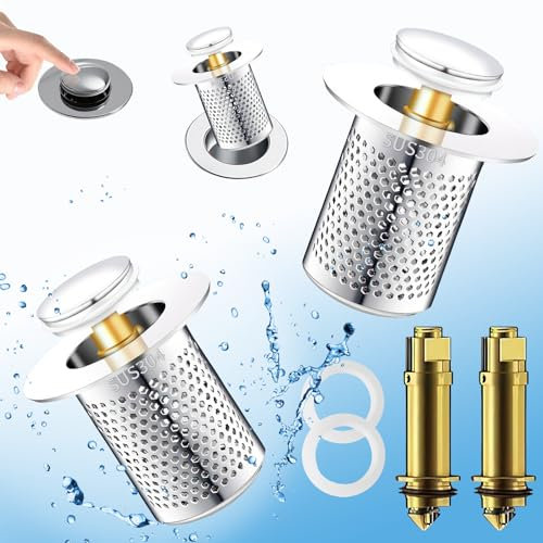 WaschbeckenstöPsel 2 Pcs,Abflussstopfen Waschbecken 50-33mm Abflussstopfen mit Sieb Bodenablauf Filter Aus Edelstahl Universal Pop Up Ablaufventil mit Haarsieb Waschbecken Sieb für Aufsatzwaschbecken