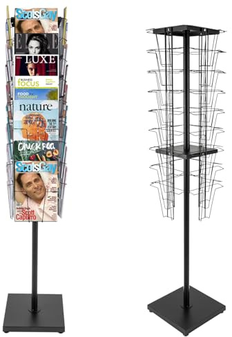 Generisch Drehbarer Prospektständer mit 36 Taschen, Zeitschriftenständer, bodenstehender Zeitschriftenhalter, Katalog-Literaturständer, 161 cm hoch, Schwarz