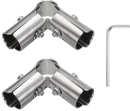 QUARKZMAN 2 Stück 90 Grad Strukturelle Rohrverbinder 3-Wege-Endschienenklemme mit Schraubenschlüssel Edelstahl-Eckrohrarmaturen für Regal Gartenstütze 1 Passend für Rohrdurchmesser, Silber