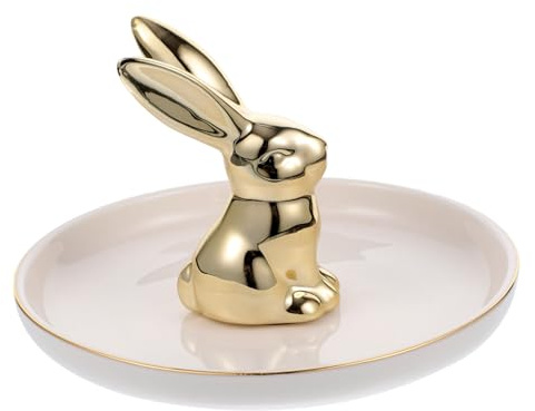 TEMPNAP Schmucktablett und Dekoratives aus Weißem Porzellan in Hasenform mit Goldener Beschichtung Elegante Schmuckaufbewahrung Schmuckdisplay für Zuhause und Party