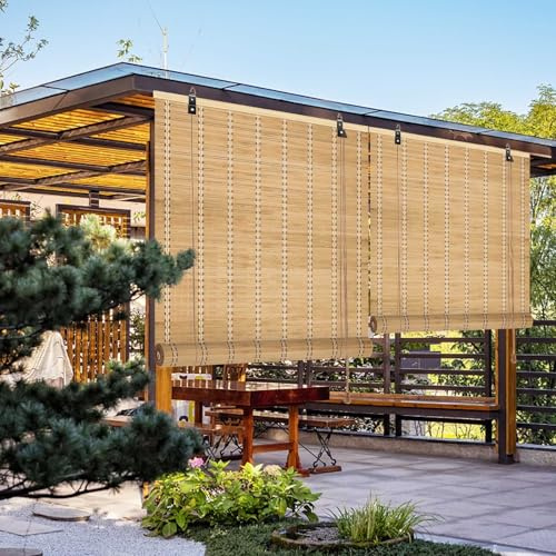 Rollo Sichtschutz Sonnenschutz Bambus Rollos Outdoor Bambusrollo Jalousien 85% Verdunkelung Raffrollo 50 80 90 100 120 150 160 180cm Breit für Terrasse Pavillon Balkon Küche Anti-UV Wärmeschutzrollo