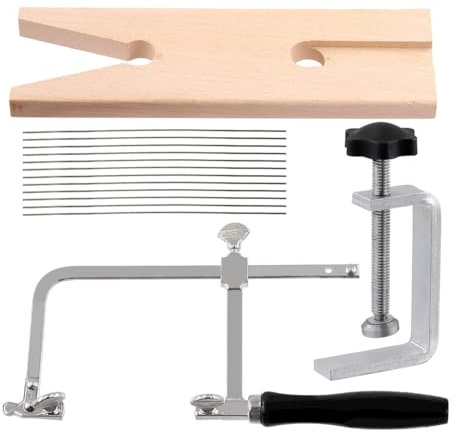 Suoumwa Le Kit de Scie de Bijoutier Comprend une Pince à Broche D'Établi à Fente en V, un Cadre de Scie Réglable et une Lame de Scie à Poignée de Perçage, des Outils de Bijouterie