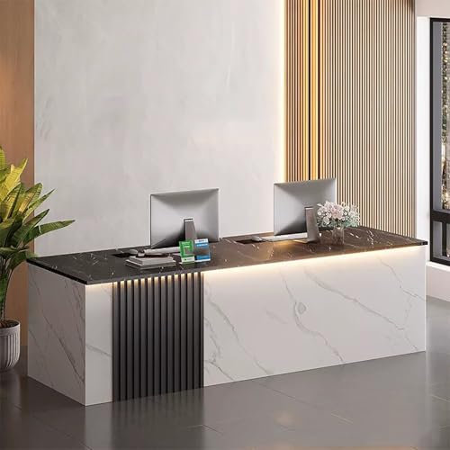 JCSRYD Empfangstheke für Büro, Rezeptionstheke mit LED-Beleuchtung, Empfangstresen mit Schubladen und Schränken, Moderner Thekentisch für Salon, Lobby, Geschäft, Büro(Black,47in/120cm)