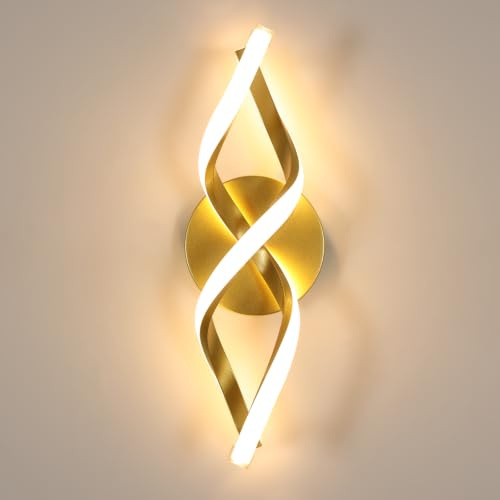 DELIPOP Wandleuchte Innen Modern, 16W 1800LM Wandlampe LED Gold, Wandbeleuchtung Flur Warmweiß 3000K für Schlafzimmer Korridor Wohnzimmer Treppe, 37cm