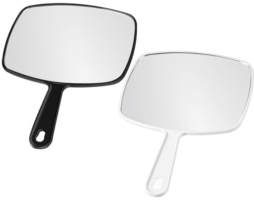 Chunful 2 Pcs Large Hand Mirror Handheld Mirror with Handle and Hanging Hole for Women Men Hair Makeup, Black and White, 10.24'' x 7.28''