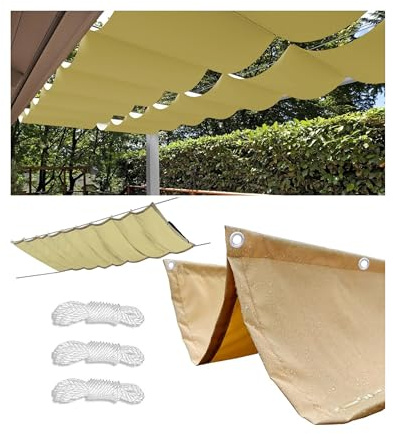 Retráctil Ondulada Vela de Sombra 2.5x3.2m Impermeable Toldos Exterior Rectangular Protección Rayos UV Resistente al Desgarro para Terraza Balcon Exterior Jardín con Ojales y Cuerdas Arena