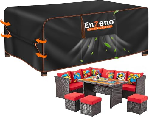 Enzeno Abdeckung Gartenmöbel Wasserdicht,220X150X90cm Gartenmöbel Abdeckplane,420D Oxford Gewebe Loungemöbel Schutzhülle Winterfest,Lounge Abdeckhauben mit Luftauslass für Tische und Stühle