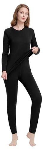 woolcano Set di biancheria intima termica da donna, 100% lana merino, biancheria intima leggera da sci, per donne, morbida e calda, L