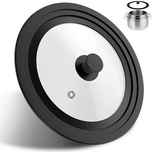 Universal Silicone Pot Lid, Multi-Functional Heat-Resistant Cover Fits 28cm/30cm/32cm Pans, Tempered Glass Pan Lids with Silicone Rim, Fits Frying Pans Woks Saucepans Skillets Cookware Replacement Lid