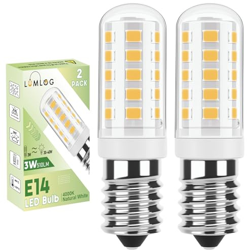 Lumlog E14 Led Light Bulbs Natural White, 3W 510Lm 4000K Cooker Hood Bulb, Equivalent to 30-40W Halogen, 220-240V No Flicker Non-Dimmable Energy Saving, for Home Lighting 2-Pack [Energy Class C]