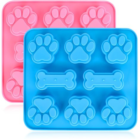 2 Stück Silikonformen für Hund, Paw and Bone Hundekekse Backform, Backmatte Hundekekse für Eiswürfel, Schokolade, Süßigkeiten, Hund Behandelt, Hundepfote und Knochenform, Kekse