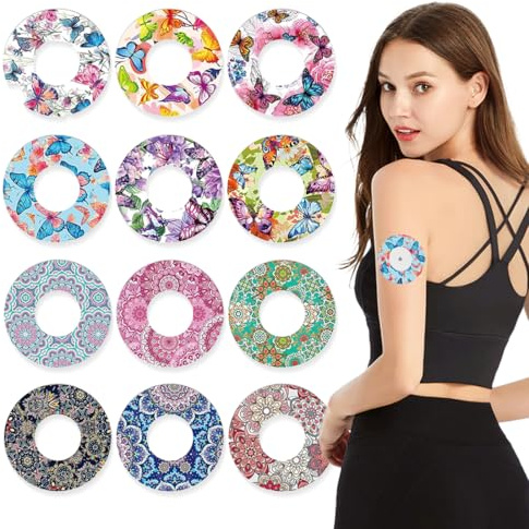 KIRZAX 12 x Libre 1 & 2 cerotti sensore, Overpatch rotondo, con foro di ventilazione, cerotto impermeabile, traspirante