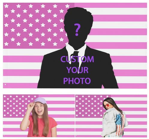 Amerikanische Flagge, personalisierbar, 90 x 150 cm, verschiedene Größen und Hintergrund erhältlich, lustiges Design für Schlafzimmer, Clubs, Konzerte, Bars, Wanddekoration (rosa Flagge)
