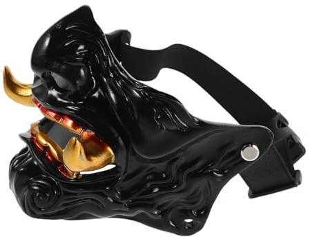 HIAKDOFT Masque Oni Hannya Demi-visage, Masque De Démon Effrayant, Accessoires De Costume De Cosplay D'halloween Pour Décoration De Fête Masquée
