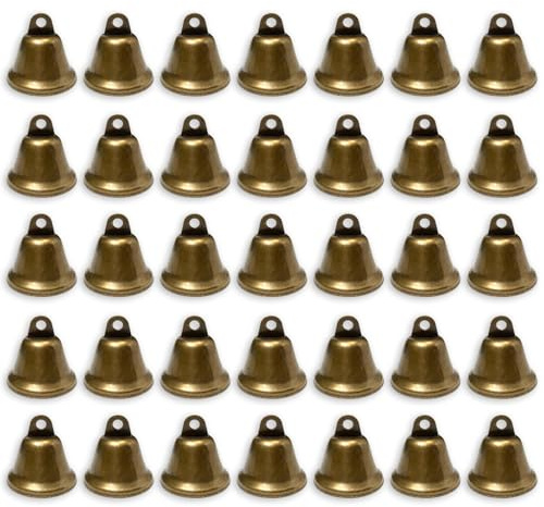 pangutheos 35 Pieces Christmas Bells, 38 x 35 mm Vintage Bronze Colour Bells for Crafts Small Hanging Christmas Bell Decorations Suitable for Christmas Decorations DIY Crafts Wind Chimes