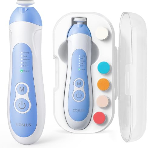 COSLUS C52 Rechargeable Baby Nail File: Cordless Baby Nail File Electric, Baby Nail Clipper with 5 Speeds & 6 Grinding Heads for Baby Kid, CPC Certified & Quiet Design - Safe for Sleep Trim
