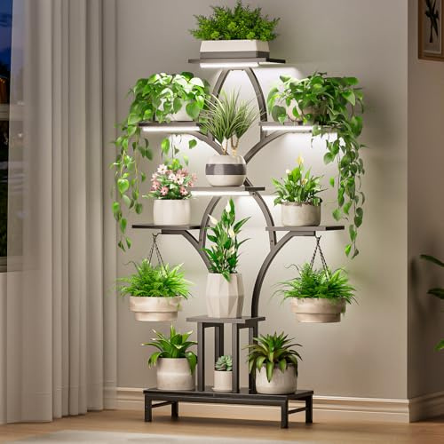 Mutool Support pour plantes d'intérieur avec lampes de culture, étagère d'exposition pour fleurs, design peu encombrant (noir)